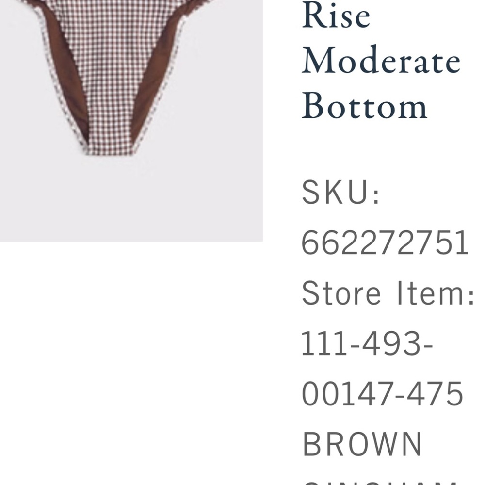 Abercrombie & Fitch Brown Gingham Bikini Bottom